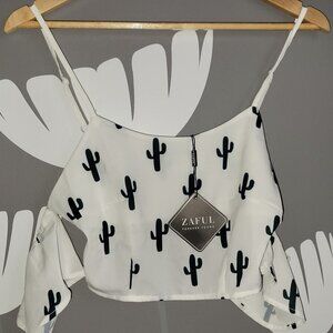NWT Zaful Cold Shoulder Cactus Crop